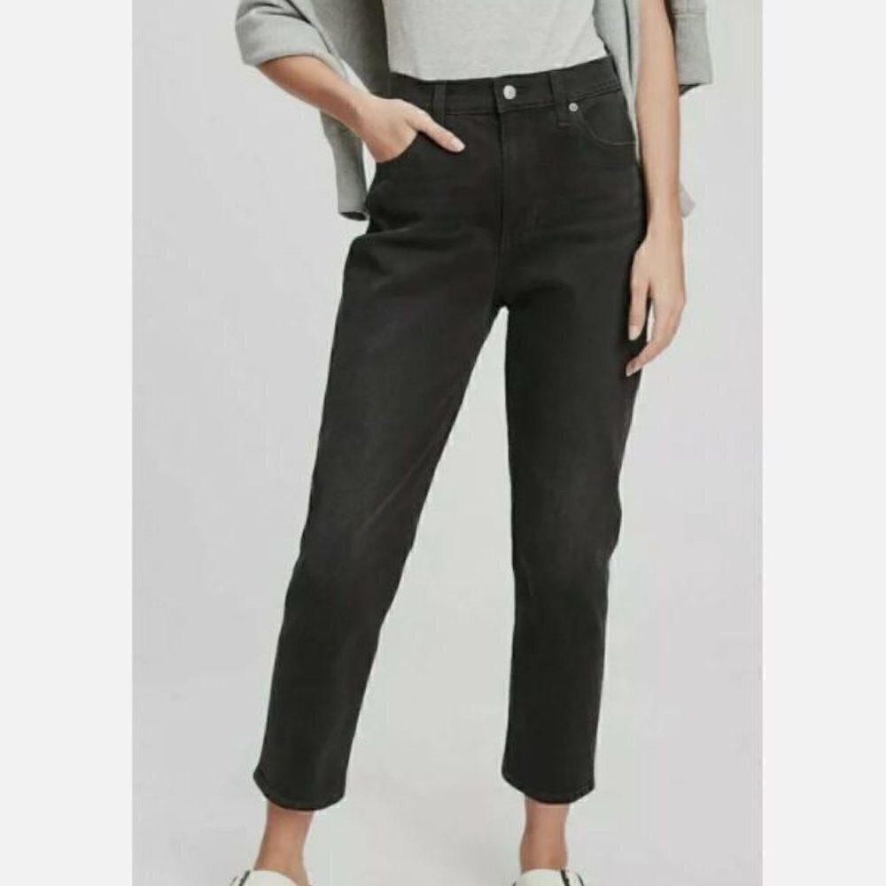 GAP High Rise Mom Jeans Tapered Ankle Black Rinse 16/33 TALL $80 NWT 100% Cotton